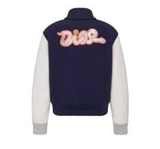 DIOR AND KAWS Varsity Jacket Blue wool and cashmere with beige leather | DIOR